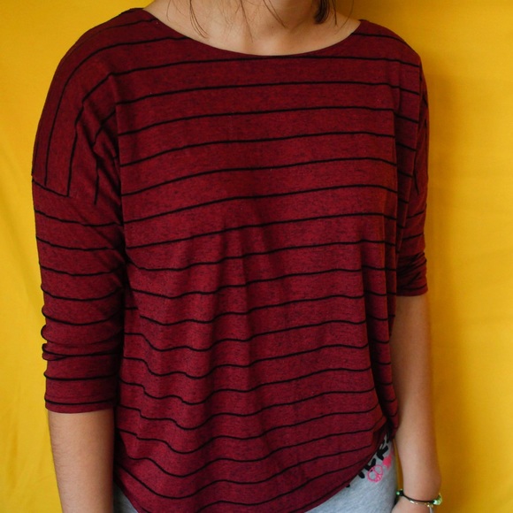 Forever 21 Maroon And Black Striped Tee - Picture 7 of 8